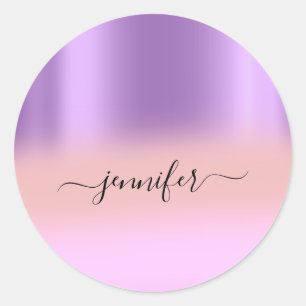 Sticker Rond Nom Mariage OMBRE Minimalisme Rose violet rose ros