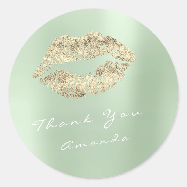 Sticker Rond Nom Merci Metal Kiss Gold Mint Green Maquillage (Devant)