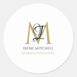 Sticker Rond Nom minimal du monogramme noir blanc or