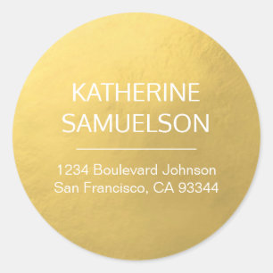 Sticker Rond Nom moderne de feuille d'or de Faux et adresse de