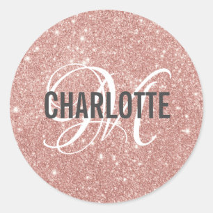 Sticker Rond Nom monogramme de la parties scintillant rose pâle