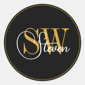 Sticker Rond Nom monogramme et signature moderne