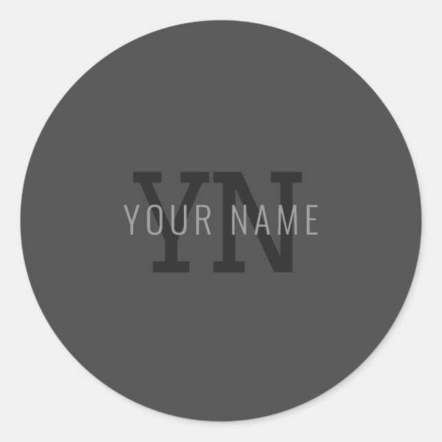 Sticker Rond Nom monographique moderne gris foncé (ou autre tex (Devant)