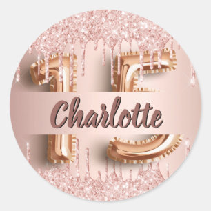 Sticker Rond Nom or rose Quinceanera
