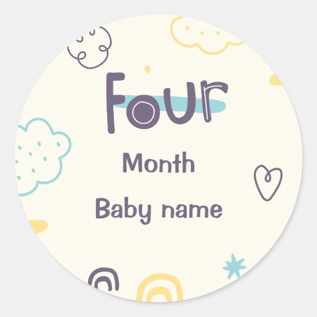 Sticker Rond Nom personnalisable bébé de quatre mois (Devant)