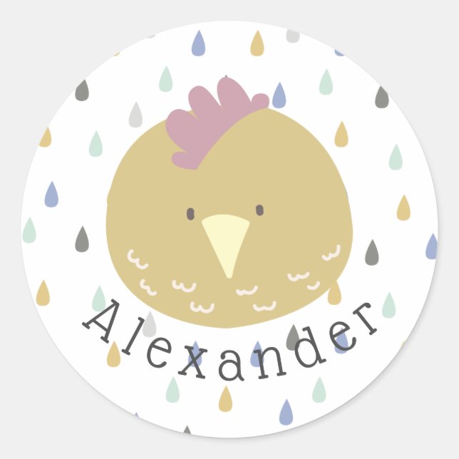 Sticker Rond Nom personnalisable Cute Chick (Devant)
