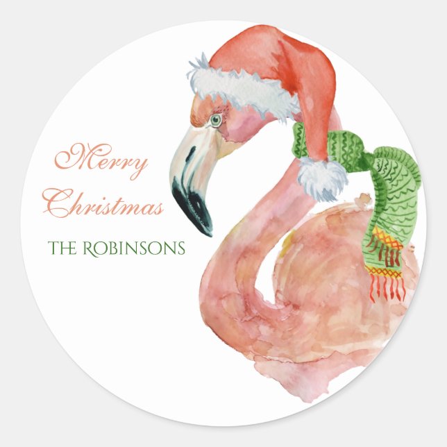 Sticker Rond Nom personnalisable Pink Christmas Père Noël Flama (Devant)