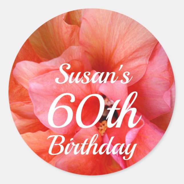 Sticker Rond Nom personnalisé 60e anniversaire Pink Orange Flow (Devant)