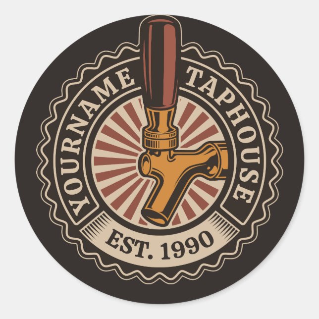 Sticker Rond NOM Personnalisé Artisanat Bière Taphouse Brasseri (Devant)