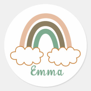 Sticker Rond Nom personnalisé avec Arc-en-ciel Boho tendance
