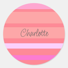 Sticker Rond Nom personnalisé Bandes roses