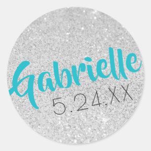 Sticker Rond Nom personnalisé Bat mitzvah Parties scintillant 