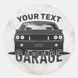 Sticker Rond Nom personnalisé Classic Muscle Garage Retro