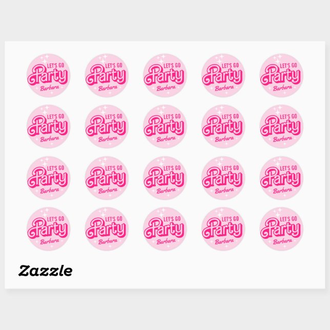 Sticker Rond Nom personnalisé de fête avec paillettes roses élé (Feuille)