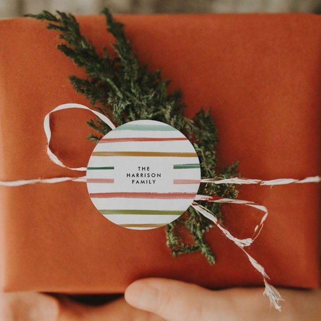 Sticker Rond Nom personnalisé des bandes d'aquarelle (Watercolor Stripes Custom Name Classic Round Sticker)