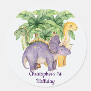 Sticker Rond Nom personnalisé Dinosaures Palmiers