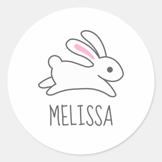 Sticker Rond Nom personnalisé du lapin de lapin couché (Devant)