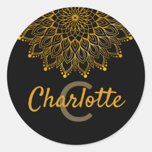 Sticker Rond Nom personnalisé du monogramme initial floral mand