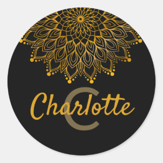 Sticker Rond Nom personnalisé du monogramme initial floral mand