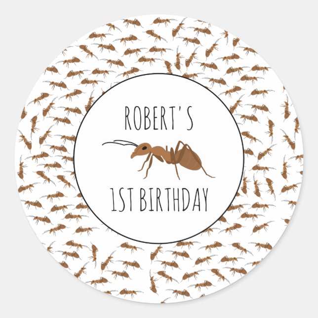 Sticker Rond Nom personnalisé du Motif des fourmis mignonnes An (Devant)