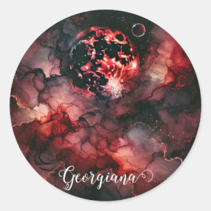 Sticker Rond Nom personnalisé Eerie Lune de sang Halloween Encr