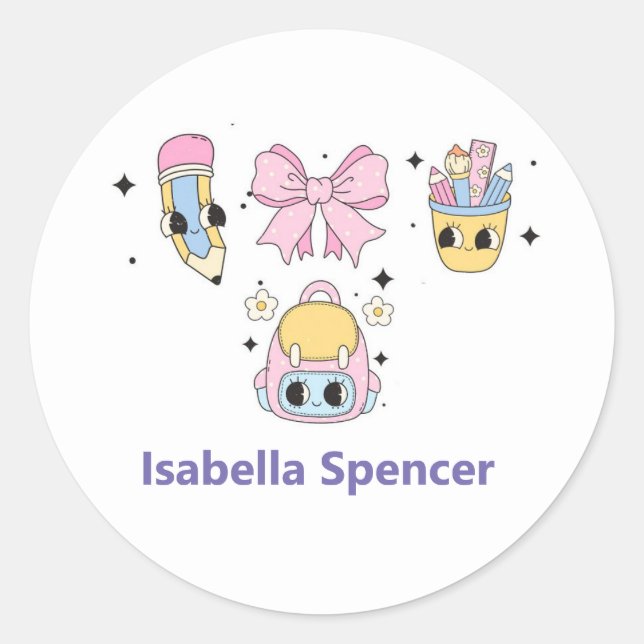 Sticker Rond Nom personnalisé Fille mignonne (Devant)