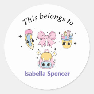 Sticker Rond Nom Personnalisé Filles mignonnes Cela Appartient 