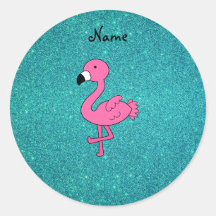 Sticker Rond Nom personnalisé flamand rose parties scintillant 