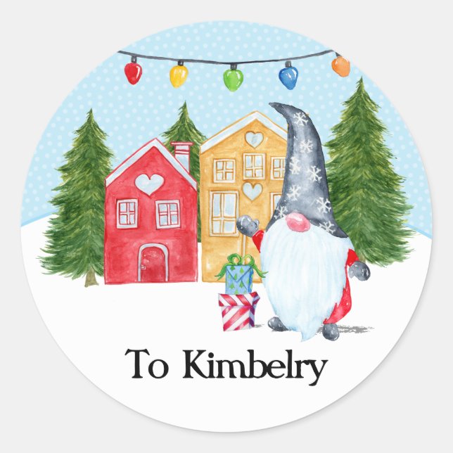 Sticker Rond Nom personnalisé Gnome de Noël (Devant)