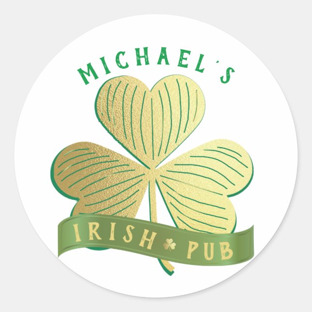 Sticker Rond Nom personnalisé Gold Shamrock St Patrick's Day (Devant)