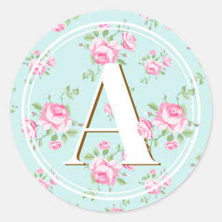 Sticker Rond Nom personnalisé Initial Classique Rose Chic Desig