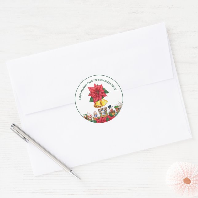 Sticker Rond Nom personnalisé Joyeuses Fêtes Festives Florales (Enveloppe)