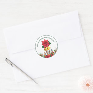 Sticker Rond Nom personnalisé Joyeuses Fêtes Festives Florales