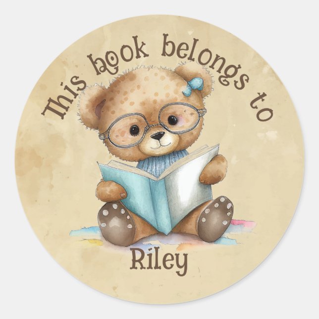 Sticker Rond Nom personnalisé Librairie Livres Bibliothèque Ted (Devant)