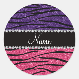 Sticker Rond Nom personnalisé parties scintillant rose violet z