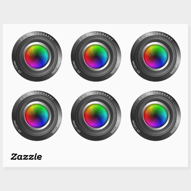 Sticker Rond Nom personnalisé Photographe Couleur Roue Appareil (Feuille)