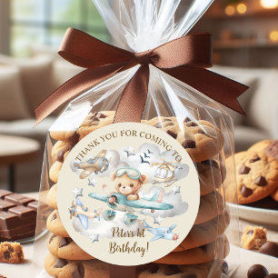 Sticker Rond Nom personnalisé Pilote Teddy Bear fête d'annivers