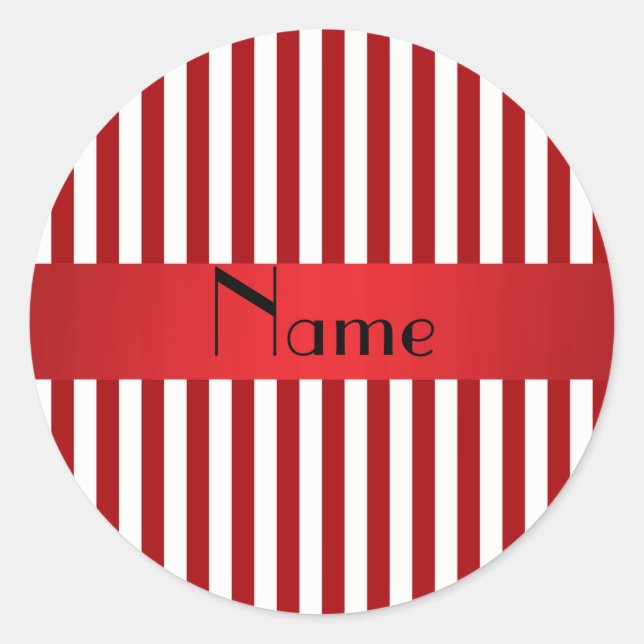Sticker Rond Nom personnalisé rayures rouges et blanches (Devant)