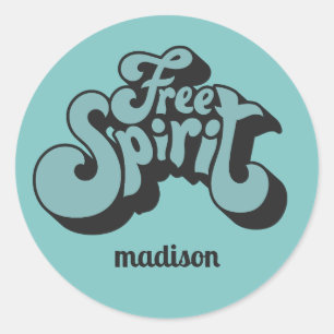 Sticker Rond Nom personnalisé Rétro "Esprit libre"