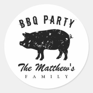 Sticker Rond Nom personnalisé réunion de famille été BBQ fête c
