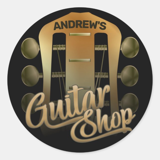 Sticker Rond NOM personnalisé Rock Music Guitare Shop Musicien (Devant)