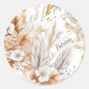 Sticker Rond Nom personnalisé Rustique moderne Fleur sauvage de