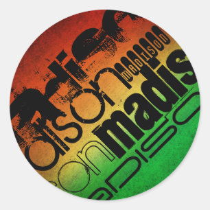 Sticker Rond Nom personnalisé sur Neon Orange Jaune & Vert