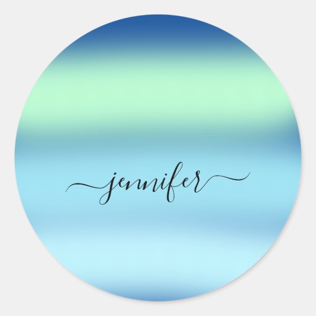 Sticker Rond Nom Petite entreprise Merci Blue Green Pastels (Devant)