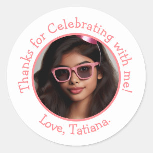 Sticker Rond Nom photo personnalisé Anniversaire Merci Faveurs