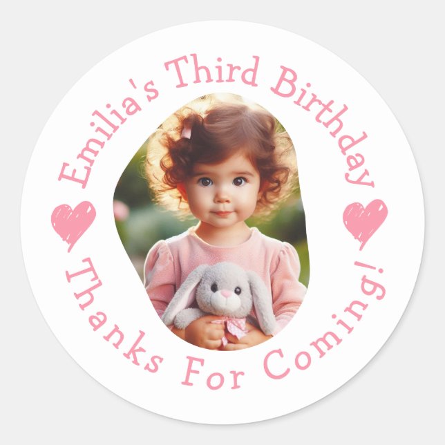 Sticker Rond Nom photo personnalisé Anniversaire Merci Faveurs (Devant)