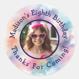 Sticker Rond Nom photo personnalisé Aquarelle Anniversaire Merc