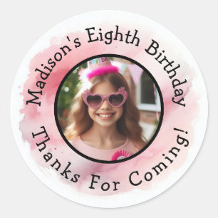 Sticker Rond Nom photo personnalisé Aquarelle Anniversaire Merc