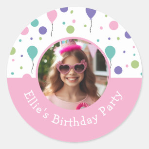 Sticker Rond Nom photo personnalisé Balloon Confetti fête d'ann