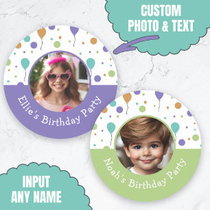 Sticker Rond Nom photo personnalisé Balloon Confetti fête d'ann